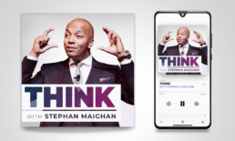 think podcast cover with mobile